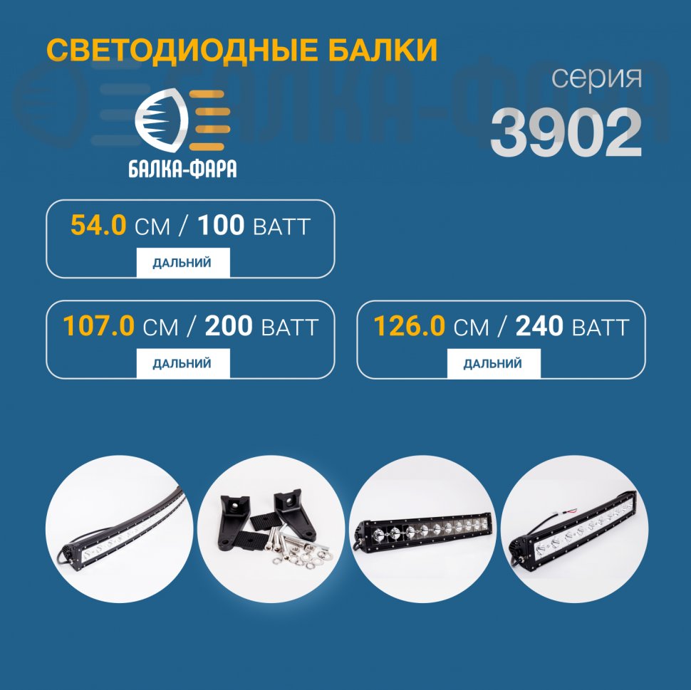 Панорамная балка дальнего света, 240 Ватт, серия 3902